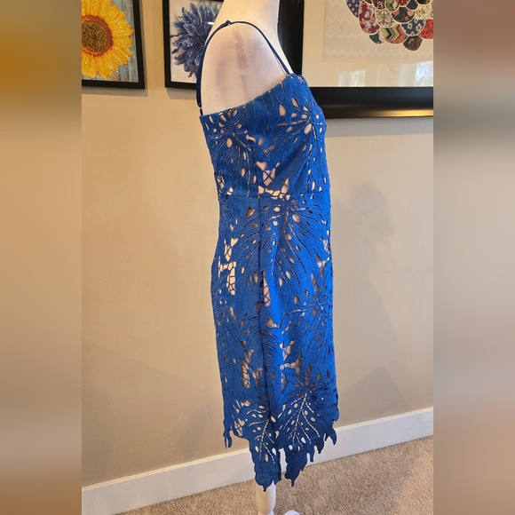 Lulu's Strapless Royal Blue Lace Cutout Dress - Picture 2 of 7
